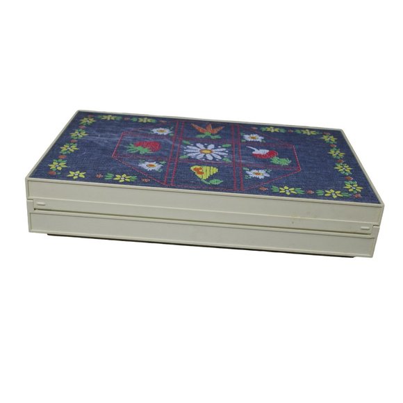 Large Plastic Silverware Storage Box with a Floral Design - Picture 3 of 12